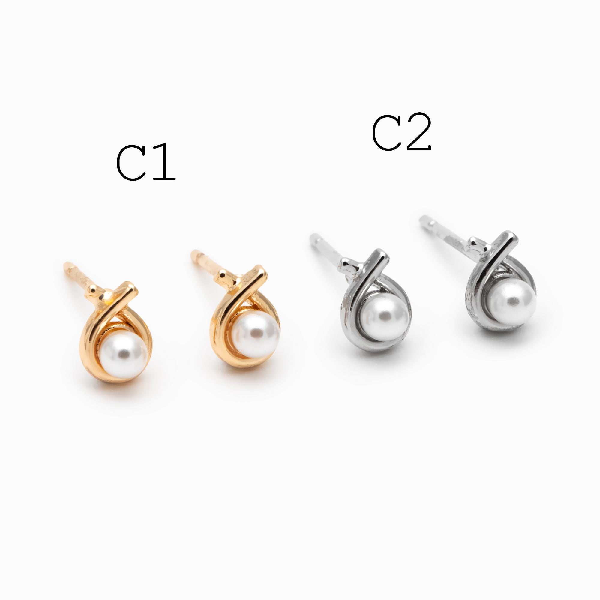 10pcs Gold/ Silver Faux Pearl Earrings, 18K Real Gold/ Rhodium Plated Brass, Dainty Stud Earring (#GB-4681)